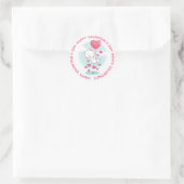 テディベアハートバルーンパーソナライズされたバレンタイン ラウンドシール (バッグ)