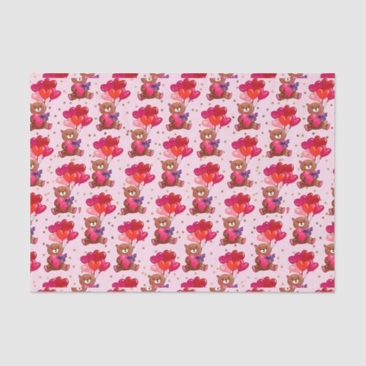 テディベアハートバルーン(デザイン1赤シリーズ) 薄葉紙 (正面)