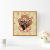 テディベアハートバレンタインヴィンテージフローラ スクエア壁時計 (ホーム)