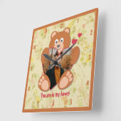 テディベアハートバレンタインヴィンテージフローラ スクエア壁時計 (傾斜)