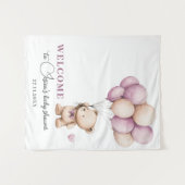 テディベアバイオレットダスティピンクベージュバルーン タペストリー (正面(横))