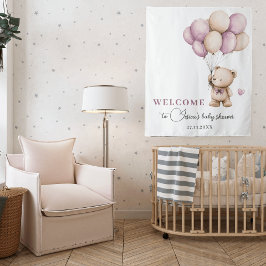 テディベアバイオレットダスティピンクベージュバルーン タペストリー