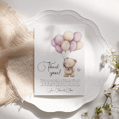 テディベアバイオレットパープルベージュ風船ありがとう サンキューカード