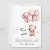 テディベアバイオレットパープルベージュ風船ありがとう サンキューカード (正面)