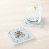 テディベアバカラフルルーンベアリー第1誕生日 ガラスコースター (アングル)