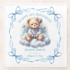 テディベアバカラフルルーンベアリー第1誕生日 ガラスコースター
