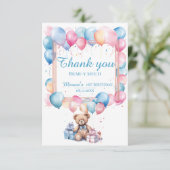 テディベアバカラフルルーンベアリー第1誕生日 サンキューカード (スタンド正面)