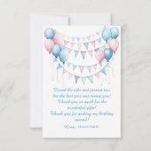 テディベアバカラフルルーンベアリー第1誕生日 サンキューカード (裏面)