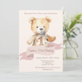 テディベアバナーガールズファースト誕生日 招待状 (スタンド正面)