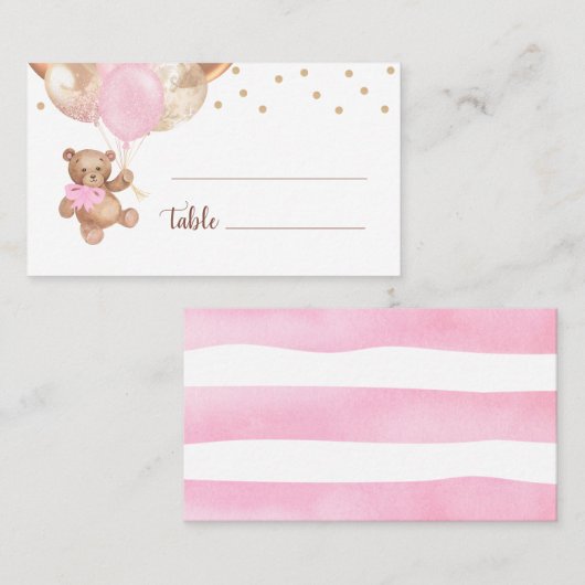 テディベアバラ金ゴールドバルーン赤ちゃんシャワー プレイスカード (正面/裏面)