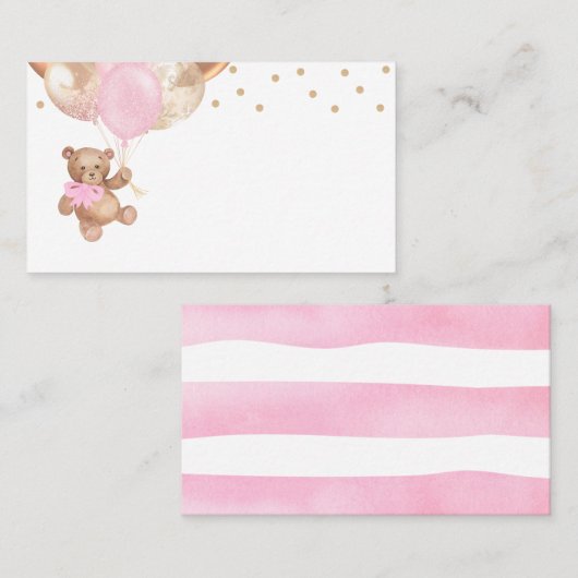 テディベアバラ金ゴールドバルーン赤ちゃんシャワー プレイスカード (正面/裏面)