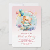 テディベアバルーズピンク1st誕生日 招待状 (正面)