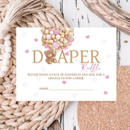 テディベアバルーンをテーマにしたオムツラッフルピンク エンクロージャーカード