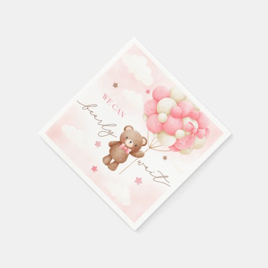 テディベアバルーンガールベビーシャワーナプキン スタンダードカクテルナプキン (角)