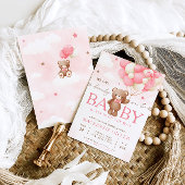 テディベアバルーンガールベビーシャワー招待状 招待状