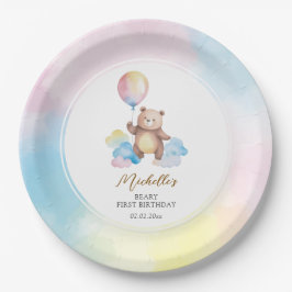 テディベアバルーンクラウド はじめての誕生日 ペーパープレート