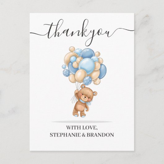 テディベアバルーンサンキューカード ポストカード (正面)