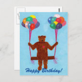 テディベアバルーンスイングハッピーバースデーはがき ポストカード (正面/裏面)