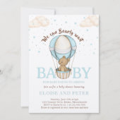 テディベアバルーンスターバーリーウェイベビーシャワー 招待状 (正面)