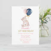 テディベアバルーンストライプ 誕生日 招待状 (スタンド正面)
