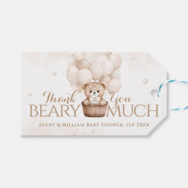 テディベアバルーンニュートラルベビーシャワー ギフトタグ