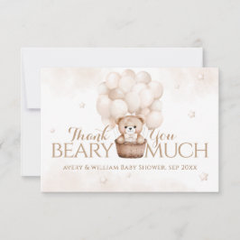 テディベアバルーンニュートラルベビーシャワー サンキューカード