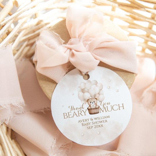 テディベアバルーンニュートラルベビーシャワー フェイバータグ