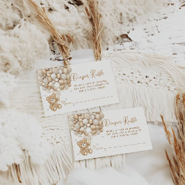 テディベアバルーンハートベビーシャワーおむつチケット エンクロージャーカード