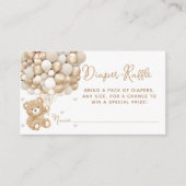 テディベアバルーンハートベビーシャワーおむつチケット エンクロージャーカード (正面)