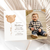 テディベアバルーンバリーY最初の誕生日パーティー 招待状