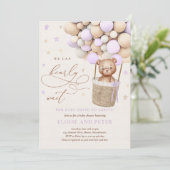 テディベアバルーンパープルビーリーウェイベビーシャワー 招待状 (スタンド正面)