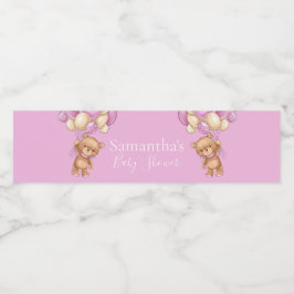 テディベアバルーンピンクの赤ちゃんシャワー ペットボトルラベル