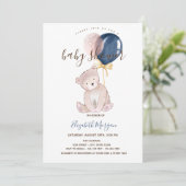 テディベアバルーンピンクストライプのベビーシャワー 招待状 (スタンド正面)