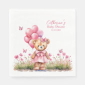 テディベアバルーンピンクバタフライガールベビーシャワー スタンダードランチョンナプキン (正面)