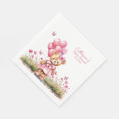 テディベアバルーンピンクバタフライガールベビーシャワー スタンダードランチョンナプキン (角)