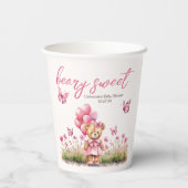 テディベアバルーンピンクバタフライガールベビーシャワー 紙コップ (裏面)