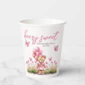 テディベアバルーンピンクバタフライガールベビーシャワー 紙コップ (正面)