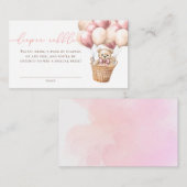 テディベアバルーンピンク赤ちゃんシャワーおむつラッフル エンクロージャーカード (正面/裏面)