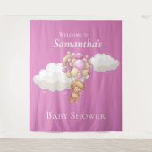 テディベアバルーンピンク赤ちゃんシャワー背景 タペストリー (正面)