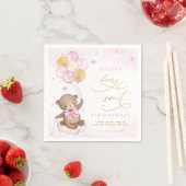 テディベアバルーンピンク金ゴールドスター誕生日 スタンダードカクテルナプキン (インサイチュ)