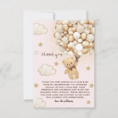 テディベアバルーンピンク金ゴールドタン サンキューカード (正面)