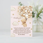 テディベアバルーンピンク金ゴールドタン サンキューカード (スタンド正面)