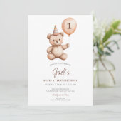 テディベアバルーンファースト誕生日 招待状 (スタンド正面)