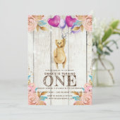 テディベアバルーンファースト誕生日 素朴 招待状 (スタンド正面)