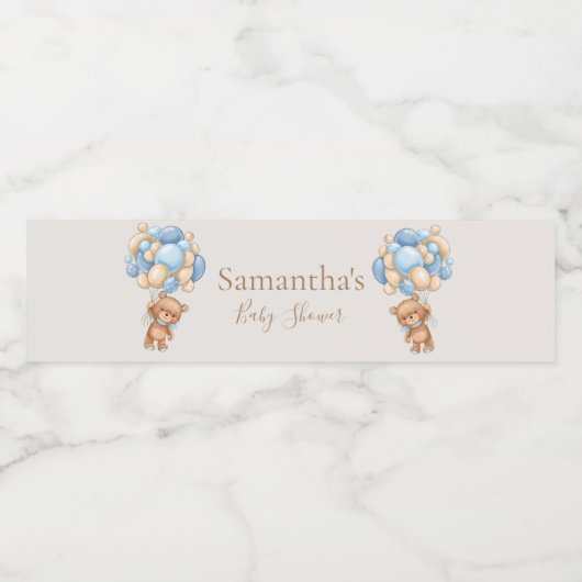 テディベアバルーンブラウン赤ちゃんシャワー ペットボトルラベル (シングルラベル)
