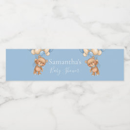 テディベアバルーンブルーベビーシャワー ペットボトルラベル