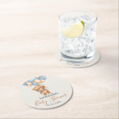 テディベアバルーンブルーベビーシャワー ラウンドペーパーコースター (インサイチュ)