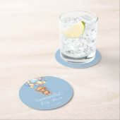 テディベアバルーンブルーベビーシャワー ラウンドペーパーコースター (インサイチュ)