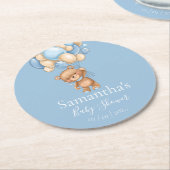 テディベアバルーンブルーベビーシャワー ラウンドペーパーコースター (アングル)