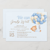 テディベアバルーンブルー男の赤ちゃんシャワー 招待状 (正面/裏面)